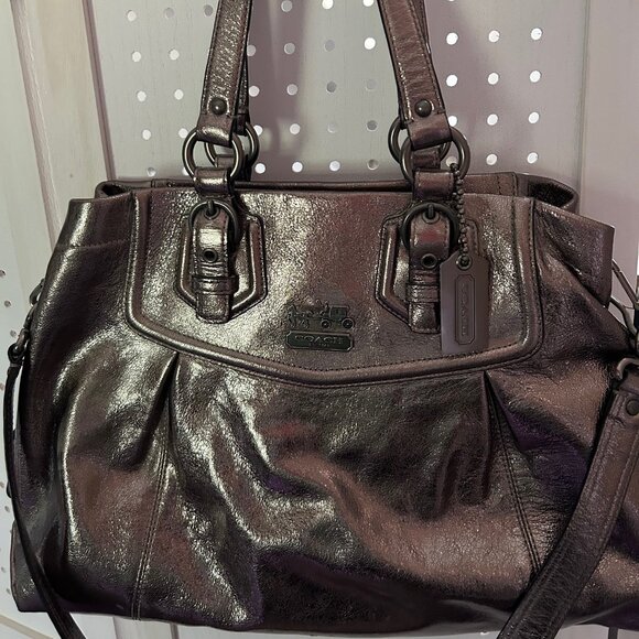 Silver Metallic Leather Coach Purse - Picture 1 of 13